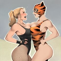2girls ai_generated big_ass big_breasts big_thighs birds_of_prey black_canary breasts curvaceous curvy curvy_figure dc dc_comics digital_media_(artwork) dinah_lance female fishnet_legwear fishnets green_arrow_(series) hips hourglass_figure huge_ass huge_breasts huge_thighs huntress_(dc) huntress_(paula_brooks) jsa justice_league justice_society_of_america large_ass large_breasts large_thighs legs light-skinned_female light_skin mature mature_female paula_brooks phophopho slim_waist the_golden_age_(dc) thick thick_hips thick_legs thick_thighs thighs tigress_(dc) tigress_(paula_brooks) voluptuous waist wide_hips young_all-stars