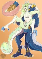 2_penises anthro bodily_fluids cum cum_inside dragon duo eastern_dragon genital_fluids genitals hi_res internal internal_anal kwakapaint male male/male multi_genitalia multi_penis mythological_creature mythological_scalie mythology penis scalie standing