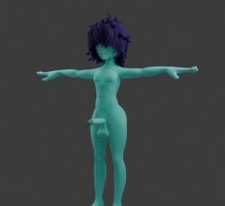 3d 3d_(artwork) 3d_model adriandustred balls blender deltarune hair_between_eyes human human_only kris_(deltarune) male male_only muscular_male naked penis simple_background t-pose wip