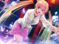 blonde_hair bootup! female game_cg pencil_(artist) tied_hair toraba! twintails wet