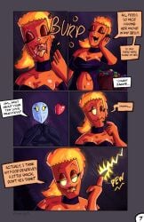 2d 2d_(artwork) 2d_artwork 2girls anthro belly black_clothing black_nails blush breasts burping castle_background closed_eyes comic comic_page demonkitty demonkitty99 dialog dialogue dialogue_bubble dungeon dungeon_background female female_anthro female_focus female_human female_monster female_only fully_clothed fully_clothed_female fully_naked fully_naked_female fully_nude fully_nude_female giantess giantess_vore goddess gold_bracelet gold_jewelry halloween heart_symbol human human_female inside_mouth jackie_(demonkitty) long_nails macro macro_female macrophilia mask masked masked_female mawshot micro_female monster monster_girl mouth mouth_play mouth_shot naked naked_female nude nude_female oc open_mouth orange_body orange_breasts orange_hair orange_mouth orange_skin orange_tongue original_character pred predator/prey prey priest pumpkin_girl pumpkin_head saliva saliva_string salivating sharp_nails sharp_teeth size_difference size_fetish thick tongue vore vore_comic willing_female willing_pred willing_prey willing_vore yellow_eyes