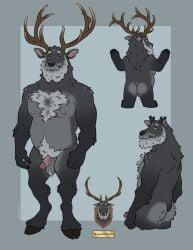 2025 anthro antlers ball_tuft balls barbell_piercing beard black_body black_fur body_hair cervine chest_hair cloven_hooves deer elk erection facial_hair front_view fur genitals grey_body grey_fur hi_res hooves horn humanoid_genitalia humanoid_penis labradorszn male male_anthro male_only mammal model_sheet moustache musclegut muscular muscular_anthro muscular_male nipple_barbell nipple_piercing nipples notched_ear nude nude_anthro nude_male overweight overweight_anthro overweight_male penis piercing pink_penis pubes rear_view solo standing tail tuft vein veiny_penis yellow_eyes