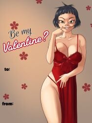 big_breasts cockstar_studios gorillaz noodle_(gorillaz) noodle_(the_manifesto) red_dress red_thong valentine's_day voluptuous_female