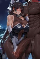 1boy abs ai_generated azur_lane bare_shoulders black_hair blush bodystocking bow breasts brown_eyes car cleavage cleavage_cutout clothed_female_nude_male clothing clothing_cutout covered_navel dark-skinned_male dark_skin duxvector elbow_gloves erection female fingerless_gloves gloves grin hair_ornament hairbow high_ponytail highleg_leotard huge_breasts huge_cock interracial large_breasts large_penis leotard long_hair looking_at_viewer male motor_vehicle multicolored_leotard muscle muscular muscular_male night nude official_alternate_costume outdoors pantyhose parted_lips patreon_logo patreon_username penis ponytail race_queen smile solo_focus straight sweat takao_(azur_lane) takao_(full_throttle_charmer)_(azur_lane) testicles thick_thighs thighs two-tone_leotard underboob_cutout veins veiny_penis very_long_hair white_bow white_gloves white_ribbon yellow_eyes