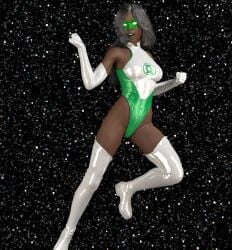 3d 3d_(artwork) black_hair black_skinned_female boots dc dc_comics dc_universe_online flying green_lantern green_lantern_(series) green_lantern_corps green_lipstick knockkale oc original_character space superheroine superheroine_costume