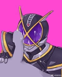 2boys after_sex anon antennae armor armored_male cum cum_drip cum_dripping_from_penis cum_on_body cum_on_face cum_on_hand cum_on_helmet cum_on_mask cum_string gay gay_sex hand_on_crotch helmet kamen_rider kamen_rider_555_(series) kamen_rider_kaixa male male/male male_focus male_only masato_kusaka mask masked masked_male penis penis_in_face pink_background purple_eyes sketch uncensored weibo_username yaoi yellow_armor yellow_lines