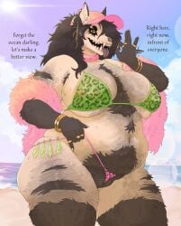 animal_print anthro arm_hair armpit_hair beach belly_hair big_breasts bikini bikini_thong body_hair breasts canid canine chest_hair clothing collar condom degradation detailed_background dialogue dirty english_text exhibitionism female filled_condom genitals gesture hairy hairy_breasts hairy_female hairy_vulva happy_trail hi_res jewelry leg_hair leopard_print lgbt_pride mammal mature_female navel navel_piercing nipple_outline nipple_piercing nipples overweight overweight_female piercing portrait pride_colors pubes public public_exposure pussy_floss requesting sex_request sexual_barrier_device signature skulldog_(species) solo suggestive suggestive_gesture swimwear text thick_thighs three-quarter_portrait tongue tongue_out trans_(lore) trans_woman_(lore) transgender_pride_colors two-piece_swimsuit vulva wandwess wearing_condom wess_(wandwess)