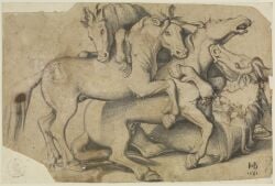 1531 16th_century absurd_res ambiguous_feral ambiguous_gender ancient_art animal_genitalia animal_penis balls bite biting_another dated equid equine equine_genitalia equine_penis feral fight fully_sheathed genitals group hans_baldung_grien hi_res hooves horse huge_filesize lying male male_feral mammal mane monochrome neck_bite on_back on_hind_legs open_mouth penis public_domain quadruped sheath side_view signature simple_background tail teeth traditional_media_(artwork) unguligrade