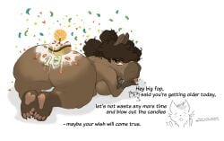 1girls 1male ass ass_focus ass_up birthday birthday_gift blush blush_lines breast_expansion breast_squeeze breasts brown_body brown_eyes brown_hair brown_skin bubble_ass bubble_butt butt_focus butt_up cake caked_up candle capabaru capybara confetti english_text food food_fetish food_in_ass fox girl heart heart_symbol huge_ass huge_butt judy_(capabaru) looking_at_viewer looking_back looking_back_at_viewer massive_ass massive_butt presenting presenting_ass presenting_butt spanish_text spike_alvarez spikefox strawberry text tongue tongue_out white_background youtube youtube_hispanic