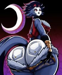 1boy anthro ass ass_focus ass_support big_ass black_hair bottom_heavy bubble_butt clothing demon fat_ass femboy furry furry_only helluva_boss huge_ass large_ass looking_at_viewer looking_back male male_only massive_ass multi_eye nathanatwar red_eyes solo stolas_(helluva_boss) tail tail_feathers thick_ass thick_thighs thunder_thighs whateverdoes wide_hips