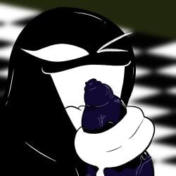 anthro avian big_penis bird black_body chefrens corvid corvus_(genus) crow duo female genitals ghost happy hi_res huge_cock humanoid intersex intersex/female one_eye_closed open_mouth oscine passerine penis purple_body raven rayfu_(chefrens) solo spirit tongue tongue_out tongue_play vein veiny_penis yoka_(chefrens)