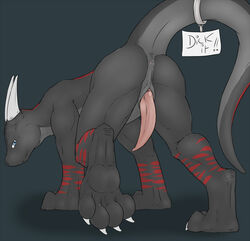 3dinoz anus black deihnyx dragon english_text male male_only penis presenting presenting_hindquarters scalie solo text