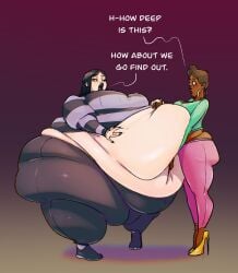 2girls belly belly_button belly_button_fingering belly_fat belly_fetish belly_focus belly_overhang belly_play big_belly deep_navel exposed_fat_belly fat fat_belly fat_female fat_fetish fat_rolls fat_thighs female female_focus female_only flabby flabby_ass flabby_belly flabby_legs morbidly_obese_female navel_fetish navel_play navel_poke obese overweight_female softest_core