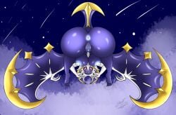 anthro anus ass breasts cloud erect_nipples female generation_7_pokemon genitals hi_res legendary_pokemon looking_at_viewer lunala night nintendo nipples pink_eyes pokemon pokemon_(species) presenting presenting_anus presenting_hindquarters presenting_vulva protoschwarz purple_body sky smile smiling_at_viewer solo tail vulva wings