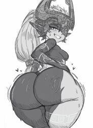 1girl 1girls 2026 2d 2d_artwork ass big_ass big_butt black_and_white eivor female female_only greyscale imp_midna looking_at_viewer looking_back looking_back_at_viewer midna nintendo shortstack solo solo_female sweaty the_legend_of_zelda thick_ass thick_butt thick_thighs twilight_princess