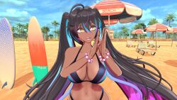 abs beach female hourglass_figure multicolored_hair neon_harper nonbinary stomach tan_body twintails virtual_youtuber