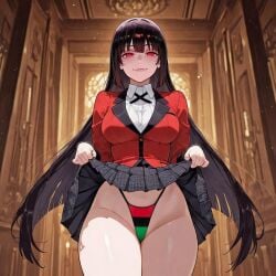ai_assisted ai_generated bikini_bottom black_hair blazer female female_only flag flag_print jabami_yumeko kakegurui lewd lifting lifting_skirt pan-african_colors pan-african_flag panties pose red_blazer red_eyes school_uniform seducing seductive seductive_body seductive_eyes seductive_gaze seductive_look seductive_mouth seductive_pose seductive_smile sexy sexy_pose solo solo_female solo_focus sweaty thick_thighs thighs thong thong_bikini tie uniform