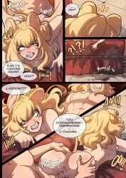 1boy 1girls angry angry_expression angry_face animal_tail anus aslana_(kinkymation) ass ass_grab bed blonde_hair blue_eyes breast_press breasts dialogue duo english_text eyebrows_visible_through_hair female female_penetrated indoors kinkymation light-skinned_female light-skinned_male light_skin lion_boy lion_ears lion_girl lion_tail long_hair lowe_(kinkymation) male male/female male_penetrating male_penetrating_female original penetration penis penis_in_pussy potion_bottle pussy sex sex_from_behind sheet_grab spank_marks straight sweat sweatdrop sweating tail text vagina vaginal vaginal_penetration vaginal_sex