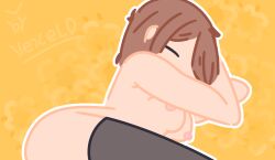 1girls brown_hair close-up closed_eye closed_eyes disheveled_hair fanart female female_focus female_frisk female_only frisk frisk_(undertale) kawaii lying_on_ground nipples nude nude_female one_eye_visible partly_nude self_upload simple_artstyle simple_background simple_shading sleeping solo solo_female stockings stockings_only tagme uncensored uncensored_nipples unconscious unconscious_female undertale vexeld watermark white_skin