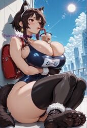ai_generated alternate_body_type alternate_breast_size animal_ear_fluff animal_ears animal_hands arm_under_breasts ass backpack bag bare_shoulders bell big_ass big_butt big_thighs black_gloves black_hair black_thighhighs blue_one-piece_swimsuit blue_sky blush breast_hold breasts brown_hair bubble_ass bubble_but bubble_tea bubble_tea_challenge building bursting_breasts cat_ears child_bearing_hips choker cleavage cloud collar cup curvaceous curves curvy curvy_body curvy_figure dat_ass day disposable_cup drinking_straw earrings extra_ears fake_animal_ears fake_tail female full_body fur-trimmed_gloves fur_trim gigantic_ass glossy glossy_body gloves hairband hi_res high_resolution highres huge_ass huge_breasts jewelry kono_subarashii_sekai_ni_shukufuku_wo! konosuba large_ass large_breasts large_thighs leaguewaifus lens_flare massive_ass megumin name_tag neck_bell one-piece_swimsuit outdoors paw_gloves paw_shoes randoseru red_bag red_eyes school_swimsuit shadow shiny_skin shoes short_hair sidelocks sitting skin_gloss skindentation skull_crushing_thighs sky solo stable_diffusion sun swimsuit tail thick_ass thick_thighs thighhighs thighs thunder_thighs voluptuous white_hairband wide_hips