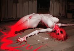 1girls ai_generated breasts claws cum cum_in_pussy cum_on_breasts cum_on_face cum_on_hand cumdrip emaciated female fused_legs ghost ghost_girl hollow_eyes horror horror_(theme) large_breasts long_fingers medium_hair monster_girl nipples original original_character paigen pieta_(paigen) pussy red_hair red_skin ribs sharp_nails skinny undead white_skin