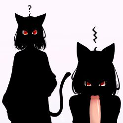 angry anthro black_body catlad creech_(catlad) demon fellatio female glaring hi_res humanoid male male/female oral penile red_eyes sex shadow silhouette silhouetted_body solo upset