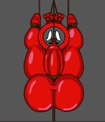 almost_crying ball_torture ballsack big_balls big_butt bondage cbt circle_head cock_and_balls_torture forced foreskin_pull foreskin_stretching gray_background original_character red_body stickman sweating tearing_up terrified_expression tied_hands tied_legs tied_up