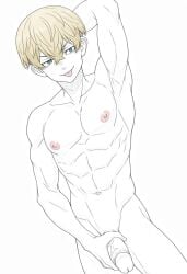 1boy 1male ai_generated bara big_penis bottom_pov civitai enticing gay gay_male illustrious_(stable_diffusion) implied_sex male male_focus male_only male_prey nude queer stable_diffusion sweat sweating tied_up tokyo_revengers yaoi black_and_white showing_off jerking jerkingoff one_arm_up arms_behind_head smirking_at_viewer smirking smirk tongue_out chifuyu_matsuno matsuno_chifuyu