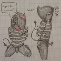 1boy alexito_dts big_ass blot_(dandy's_world) blush bondage boner dandy's_world demon_tail femboy flaccid gay gay_male ink leaking_cum male mime precum shiny_skin sketch submissive submissive_male sweaty_body tail