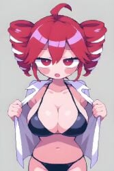 2:3 2d ahoge ai_generated animated big_breasts bikini blush bouncing_breasts breasts breasts_out cleavage curvy curvy_female curvy_figure female female_only flashing flashing_breasts hair_ornament huge_breasts jiggling_breasts kasane_teto kasane_teto_(sv) large_breasts looking_at_viewer mp4 navel open_mouth open_shirt red_eyes red_hair shiny_skin shorter_than_10_seconds slim_waist solo sound sound_edit sound_effects synthesizer_v tagme twin_drills twintails utau vertical_video video wide_hips