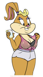 anthro cleavage clothes corn_monkey female female_only fur furry_ears long_ears looney_tunes mammal obese_female orange_fur patricia_bunny rabbit shorts solo standing tagme the_looney_tunes_show