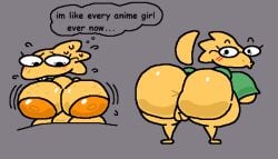 alphys anthro anus areola ass big_breasts big_butt blush blush_lines bodily_fluids breasts clothed clothing deltarune dialogue duckface english_text exposed_breasts eyebrows eyelashes eyewear female floating_tail genitals glasses glistening glistening_areola glistening_body glistening_breasts glistening_butt green_clothing huge_breasts huge_butt lizard looking_at_another looking_at_breasts looking_at_self looking_back looking_down looking_surprised navel nipples nude nude_anthro nxyitn orange_areola partially_clothed reptile scalie simple_background solo standing sweat sweating_profusely tail teeth text thick_thighs thought_bubble undertale_(series) vulva x_navel yellow_body