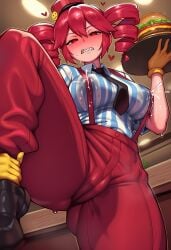 1girls ai_generated ass_visible_through_thighs big_breasts big_thighs blouse blush blushing_profusely breasts cameltoe clothed clothed_female clothing female female_only food fully_clothed hat heart hearts_around_head huge_breasts kasane_teto kasane_teto_(sv) lactating lactation large_breasts large_thighs low-angle_view mesmerizer_(vocaloid) mesmerizer_teto milk more_at_source mv_character necktie pants plump_breasts plump_labia plump_pussy plump_thighs presenting_pussy pussy pussy_juice pussy_visible_through_clothes raised_leg red_eyes red_hair sharp_teeth shirt solo solo_female suspenders synthesizer_v thick_thighs thighs tight_clothing tight_pants twin_drills utau waitress wet wet_body wet_clothes wet_pussy