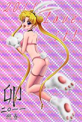 1girls 2011 animal_ears bishoujo_senshi_sailor_moon blonde_hair blue_eyes bra bunny_ear bunny_tail earrings female female_only h@ruki jewelry panties small_breasts solo usagi_tsukino