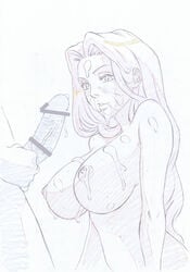 bleach breasts censored cum faceless_male hayashibara_hikari highres large_breasts matsumoto_rangiku sketch