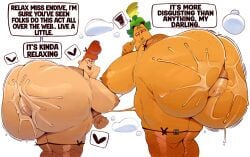 2girls bbw bent_over bunnysuit chowder_(series) crossover digging_up_in_they_ass endive female geraldine_waxelplax hand_in_ass huge_ass huge_breasts juicy_butt naked naked_female overweight size_difference sweat sweatdrop