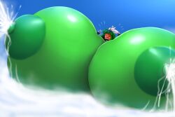 blaster_master blaster_master_zero_2 breast_expansion huge_nipples hyper_breasts kanna_(blaster_master) lactating lactation metachoke milk peace_sign sequence standing_in_water