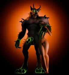 anthro balls blizzard_entertainment blood_elf canid canine canis corruption elf female futanari genitals glowing hi_res horn hug intersex intersex/male knot magic male mammal mutation mythological_canine mythological_creature mythology nude nude_anthro nude_female penis perromalo size_difference spikes warcraft werecanid werecanine werecreature werewolf wolf worgen world_of_warcraft