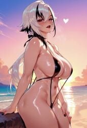 ai_generated ai_video animated animation arlecchino_(genshin_impact) balecxi beach black_hair bouncing_breasts breasts female from_the_side genshin_impact hand_on_own_hip jiggle jiggling jiggling_breasts large_breasts looking_at_viewer navel no_sound one-piece_swimsuit outdoors patreon_username sideboob slingshot_swimsuit smile solo stay_blocky streaked_hair sunset swimsuit symbol-shaped_pupils tagme thighs video wet white_hair x-shaped_pupils