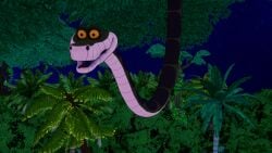 1boy 1girls 3d angry black_hair breasts cleavage fat_tits frown huge_breasts jungle kaa koikatsu lipstick loincloth mrkoiru outdoors pale_skin ruby_rose rwby short_hair silver_eyes snake the_jungle_book tree wide_hips