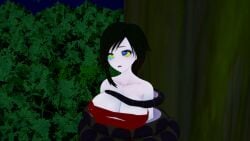 1boy 1girls 3d ass black_hair breasts cleavage coiling confused fat_ass fat_tits huge_breasts hypnosis jungle kaa kaa_eyes koikatsu lipstick loincloth midriff mind_control mrkoiru outdoors pale_skin resisting ruby_rose rwby short_hair snake the_jungle_book tree weak_resistance wide_hips