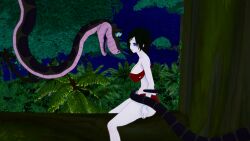 1boy 1girls 3d ass black_hair breasts cleavage coiling confused fat_ass fat_tits huge_breasts hypnosis jungle kaa kaa_eyes koikatsu lipstick loincloth midriff mind_control mrkoiru outdoors pale_skin resisting ruby_rose rwby short_hair snake the_jungle_book tree weak_resistance wide_hips