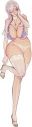 1girls 3d 3d_model alternate_costume areola_slip areolae_slip beauty_mark belly_button blush bra curvaceous curvy curvy_figure female full_body game_cg hair_over_one_eye heels horizon_walker hourglass_figure huge_breasts lace-trimmed_bra lace-trimmed_panties lace_trim large_breasts legs legs_up light-skinned_female light_skin lingerie lips long_hair mature mature_female mole mole_on_breast necklace official_art panties png purple_eyes purple_hair sagging_breasts see-through see-through_clothing simple_background skindentation stockings thick_thighs thighs twintails vlissing_(horizon_walker) white_gloves white_hair white_panties white_stockings