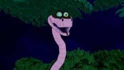 1boy 1girls 3d black_hair breasts cleavage fat_tits frown huge_breasts hypnosis jungle kaa kaa_eyes koikatsu lipstick loincloth midriff mind_control mrkoiru outdoors pale_skin resisting ruby_rose rwby short_hair snake surprised the_jungle_book tree weak_resistance wide_hips
