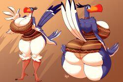 1girls anthro anthrofied ass avian big_breasts big_butt bird blue_body blue_feathers breasts bucerotiform chest_tuft clothing disney feathers female hornbill huge_breasts huge_butt jaeh looking_back mtf_crossgender non-mammal_breasts panties red-billed_hornbill rule_63 solo the_lion_king thick_thighs tight_clothing tuft underwear white_body white_feathers zazu zazu_(the_lion_king)
