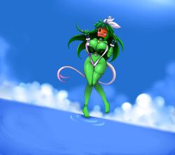 big_breasts bikini blaster_master blaster_master_zero_2 cleavage hyper_breasts kanna_(blaster_master) metachoke peace_sign sequence standing_in_water