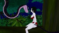 1boy 1girls 3d ass black_hair breasts cleavage confused fat_ass fat_tits huge_breasts hypnosis jungle kaa kaa_eyes koikatsu lipstick loincloth midriff mind_control mrkoiru outdoors pale_skin resisting ruby_rose rwby short_hair snake the_jungle_book tree weak_resistance wide_hips