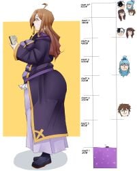 1girls ahoge ass big_ass book brown_hair female kono_subarashii_sekai_ni_shukufuku_wo! pivk00 side_view weight_gain weight_gain_drive weight_gain_sequence wiz_(konosuba)