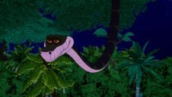1boy 1girls 3d angry black_hair breasts cleavage fat_tits frown huge_breasts jungle kaa koikatsu lipstick loincloth mrkoiru outdoors pale_skin ruby_rose rwby short_hair silver_eyes snake the_jungle_book tree wide_hips