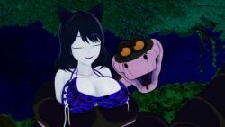 1girls 3d ass bikini black_hair blake_belladonna breasts cat_ears cat_girl coiled coiling crossover failed_rescue failed_resistance fat_ass faunus female happy_trance hypnosis jungle kaa kaa_eyes koikatsu large_ass large_breasts leopard_print lipstick mind_control mindless mrkoiru outdoors pale_skin purple_lipstick rwby short_hair smile snake swimsuit the_jungle_book tree